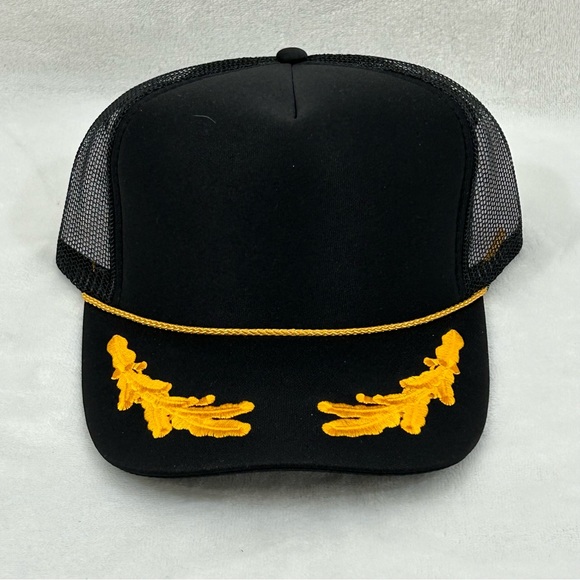 Nautical Captain Oak Leaf Embroidered Trucker Mesh OTTO Cap Snap back Hat Black - Picture 1 of 6